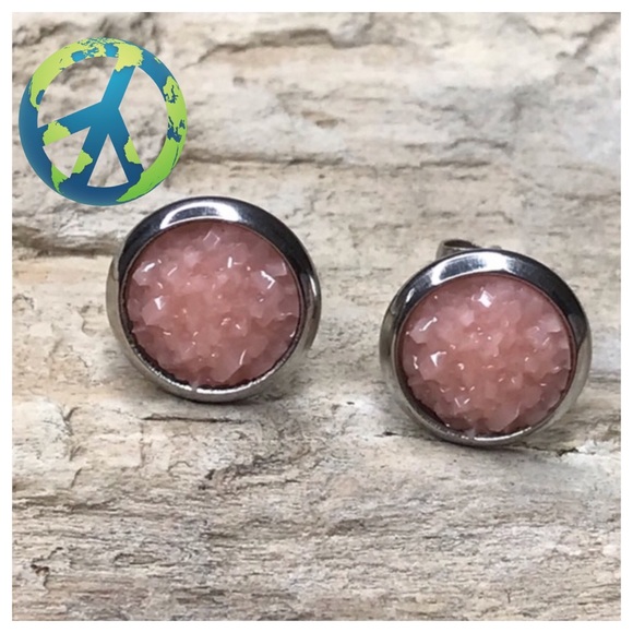 Jewelry - 2/$12 Round Pink Druzy Earrings